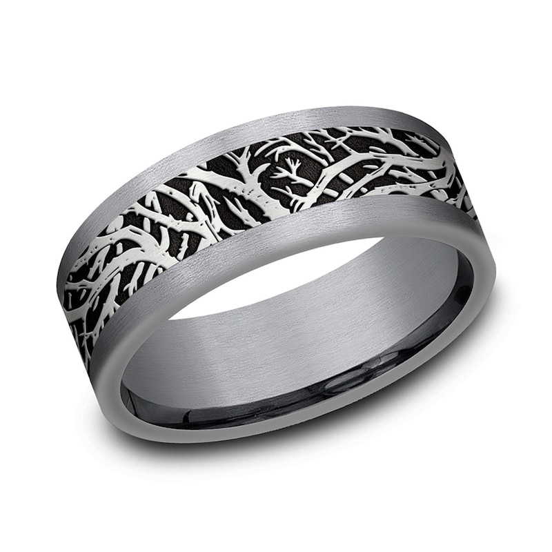 Main Image 1 of 8.0mm Branch-Pattern Engravable Wedding Band in Tantalum and Titanium (1-2 lines)