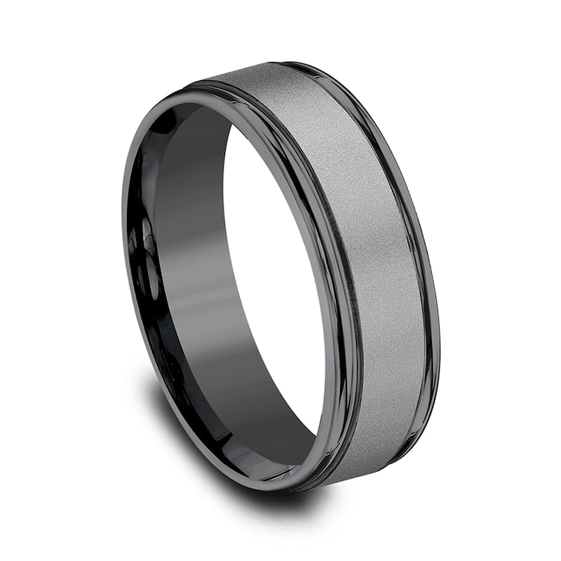 Main Image 2 of 7.0mm Matte Center Engravable Wedding Band in Tantalum (1-2 lines)