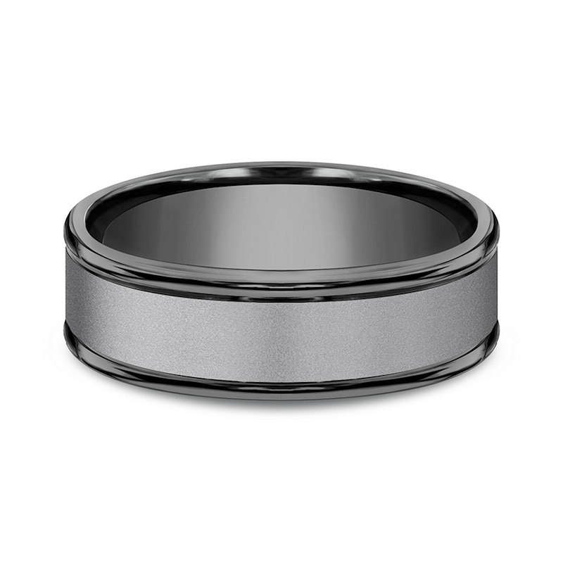 Main Image 3 of 7.0mm Matte Center Engravable Wedding Band in Tantalum (1-2 lines)