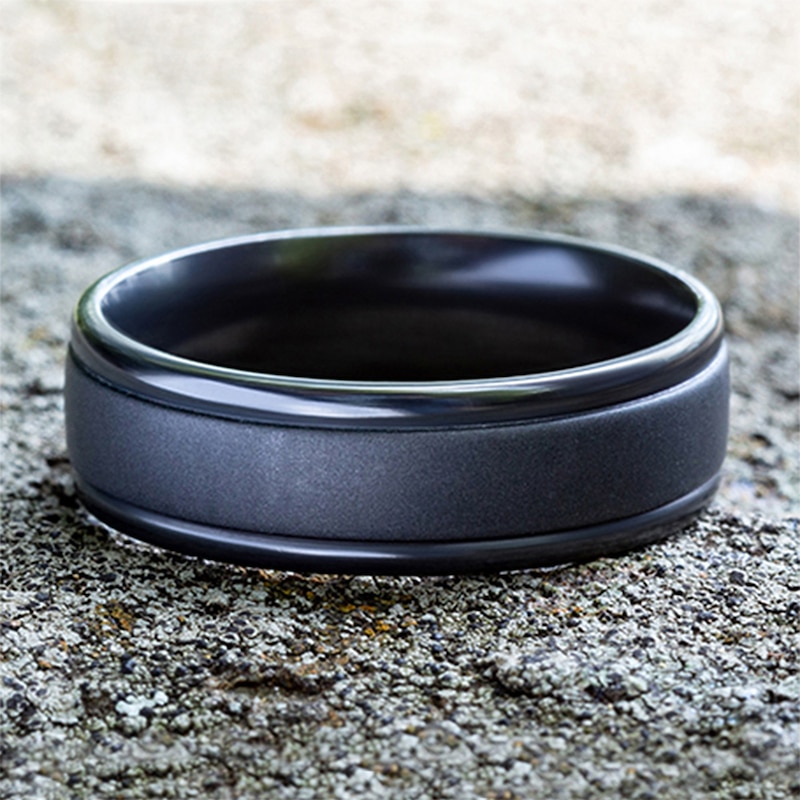Main Image 4 of 7.0mm Matte Center Engravable Wedding Band in Tantalum (1-2 lines)