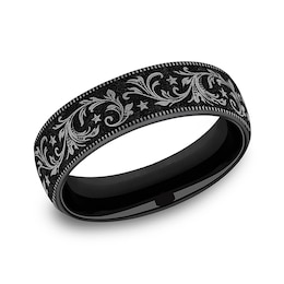 6.5mm Satin Filigree Vintage-Style Engravable Wedding Band in Two-Tone Titanium (1-2 lines)