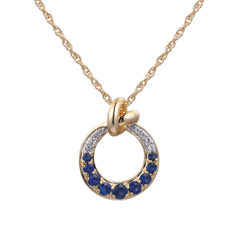 Main Image 1 of Blue Sapphire and White Lab-Created Sapphire Tapered Circle Pendant in Sterling Silver with 14K Gold Plate