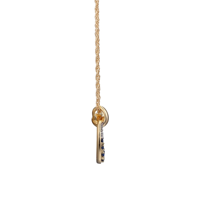 Main Image 2 of Blue Sapphire and White Lab-Created Sapphire Tapered Circle Pendant in Sterling Silver with 14K Gold Plate