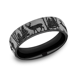 6.5mm Matte Buck in Forest Engravable Wedding Band in Two-Tone Titanium (1-2 lines)