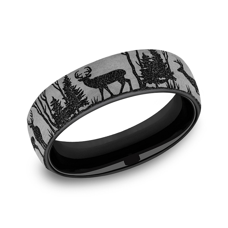 Main Image 1 of 6.5mm Matte Buck in Forest Engravable Wedding Band in Two-Tone Titanium (1-2 lines)