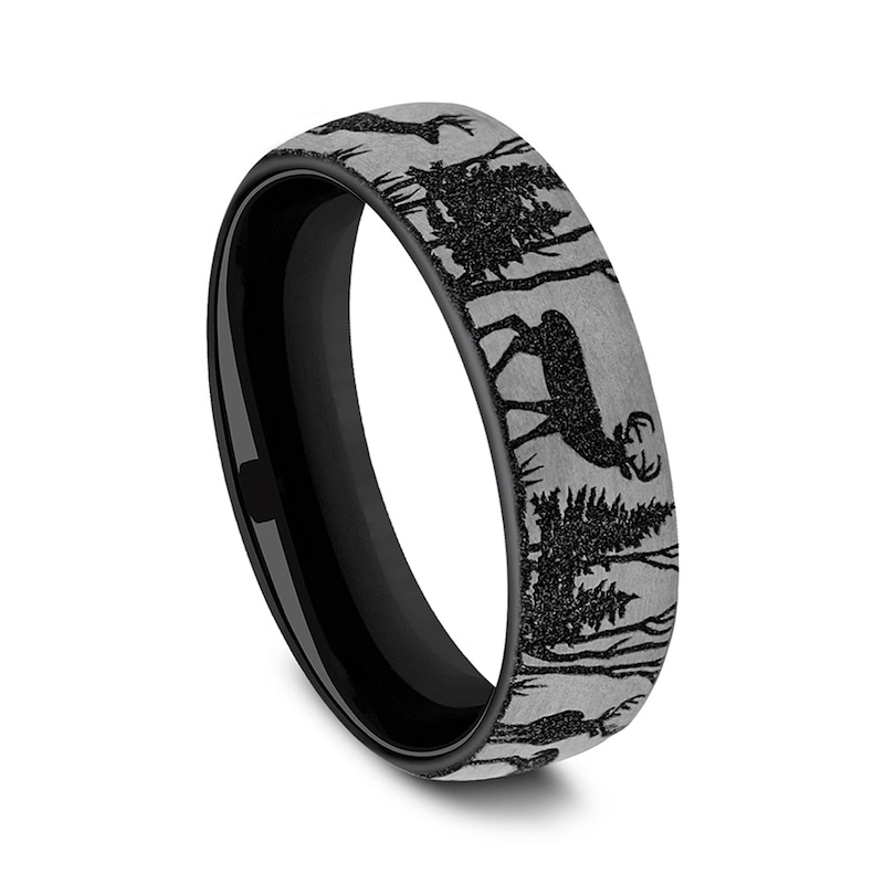Main Image 2 of 6.5mm Matte Buck in Forest Engravable Wedding Band in Two-Tone Titanium (1-2 lines)