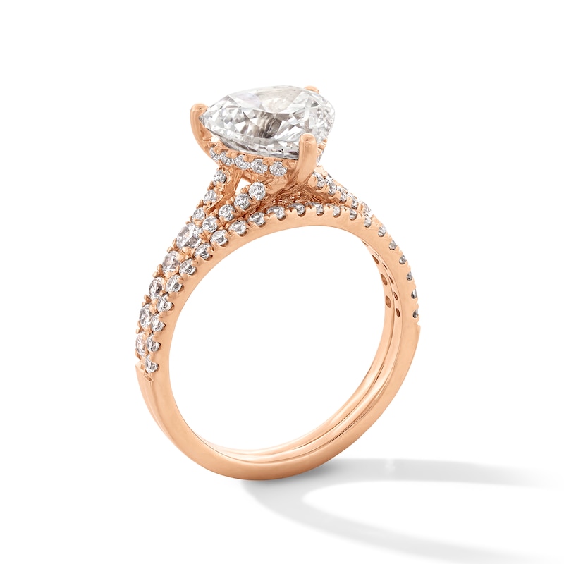 Main Image 2 of 2-3/4 CT. T.W. Heart-Shaped Certified Lab-Grown Diamond Bridal Set in 14K Rose Gold (F/VS2)