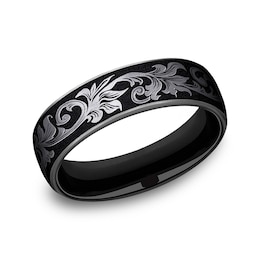 6.5mm Matte Scrollwork Engravable Wedding Band in Two-Tone Titanium (1-2 lines)