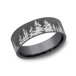 8.0mm Matte Dark Tree Line Engravable Wedding Band in Tantalum (1-2 lines)
