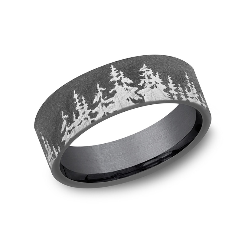 Main Image 1 of 8.0mm Matte Dark Tree Line Engravable Wedding Band in Tantalum (1-2 lines)