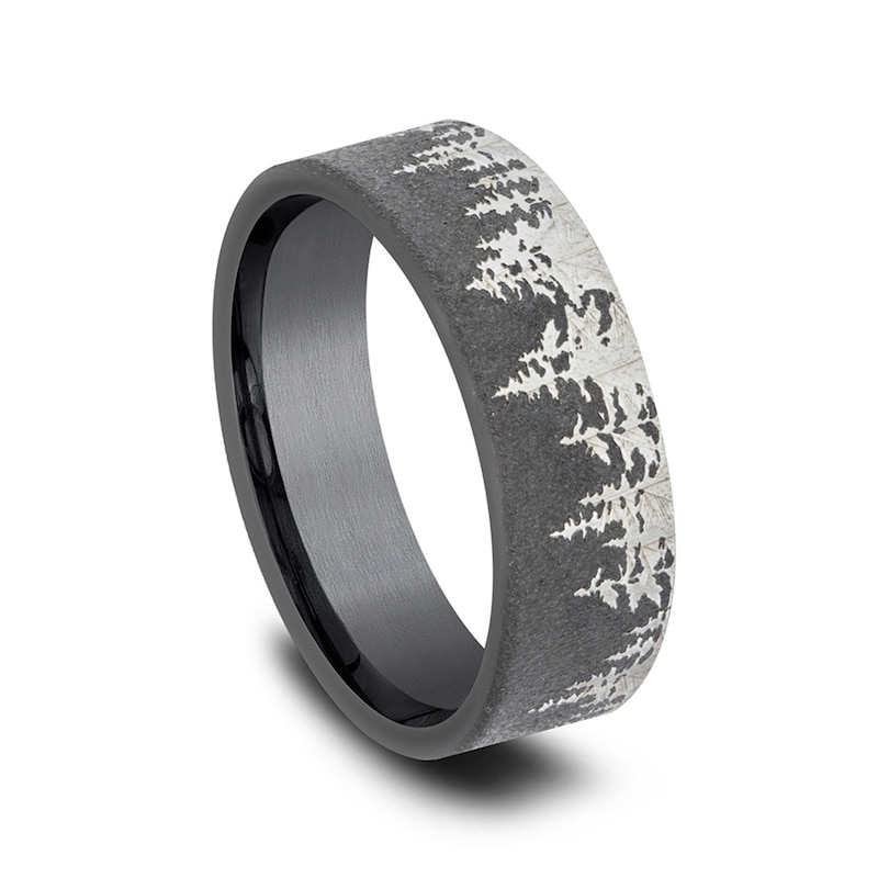 Main Image 2 of 8.0mm Matte Dark Tree Line Engravable Wedding Band in Tantalum (1-2 lines)