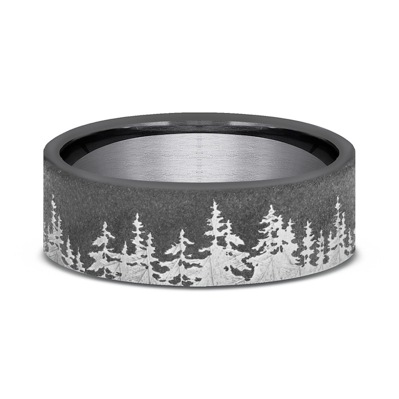 Main Image 3 of 8.0mm Matte Dark Tree Line Engravable Wedding Band in Tantalum (1-2 lines)