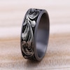 Thumbnail Image 4 of 7.5mm Matte Feathered Filigree Engravable Wedding Band in Tantalum and Titanium (1-2 lines)