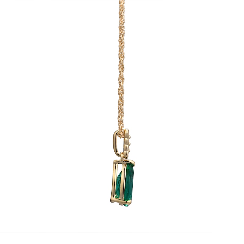 Main Image 2 of Pear-Shaped Lab-Created Emerald and White Lab-Created Sapphire Pendant in Sterling Silver with 14K Gold Plate