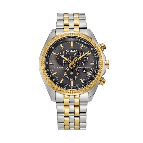 Men’s Citizen Eco-Drive® Dress Classic Two-Tone Perpetual Calendar Chronograph Watch with Grey Dial (Model: BL5564-55H)
