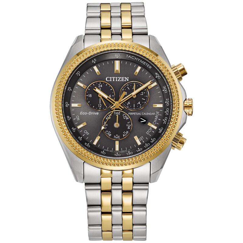 Main Image 1 of Men’s Citizen Eco-Drive® Dress Classic Two-Tone Perpetual Calendar Chronograph Watch with Grey Dial (Model: BL5564-55H)