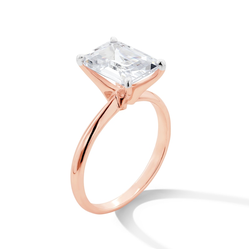 Main Image 2 of 3 CT. Emerald-Cut Certified Lab-Grown Diamond Solitaire Engagement Ring in 14K Rose Gold (F/VS2)