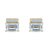 Thumbnail Image 1 of Emerald-Cut Aquamarine and White Lab-Created Sapphire Stacked Stud Earrings in Sterling Silver with 14K Gold Plate