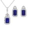 Thumbnail Image 1 of Emerald-Cut Ceylon Blue and White Lab-Created Sapphire Drop Pendant and Earrings Set in Sterling Silver