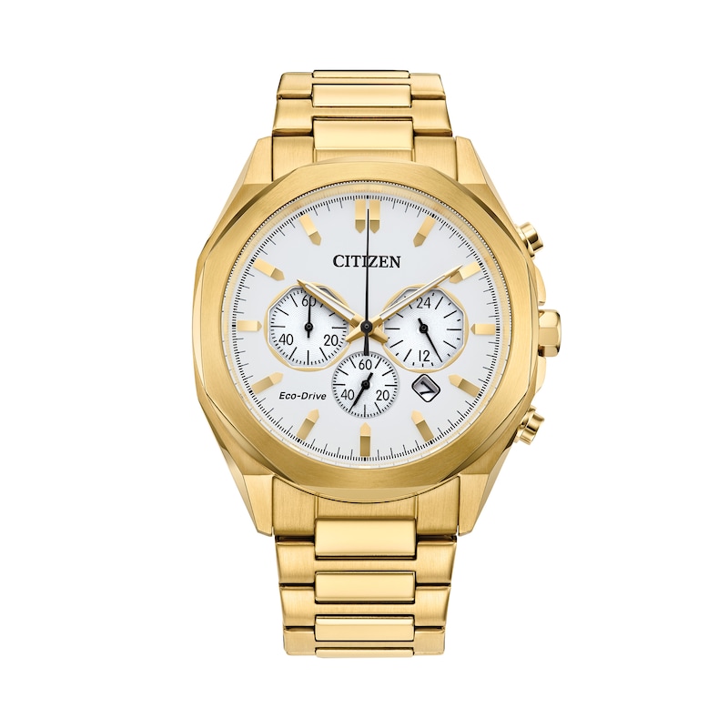 Main Image 1 of Men’s Citizen Eco-Drive® Dress Classic Gold-Tone IP Chronograph Watch with White Dial (Model: CA4592-85A)