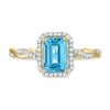 Thumbnail Image 1 of Emerald-Cut Swiss Blue Topaz and 1/6 CT. T.W. Diamond Frame Twist Shank Ring in Sterling Silver with 14K Gold Plate