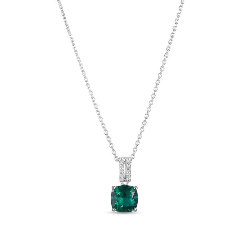 Main Image 2 of Cushion-Cut Lab-Created Emerald and White Lab-Created Sapphire Pendant, Stud Earrings and Ring Set in Sterling Silver