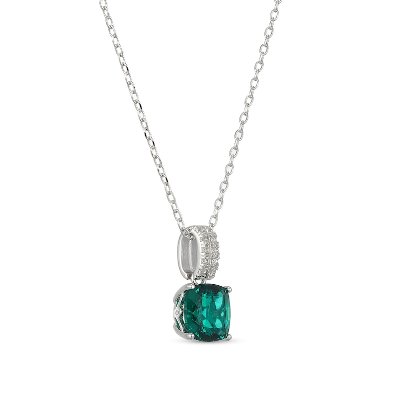 Main Image 3 of Cushion-Cut Lab-Created Emerald and White Lab-Created Sapphire Pendant, Stud Earrings and Ring Set in Sterling Silver