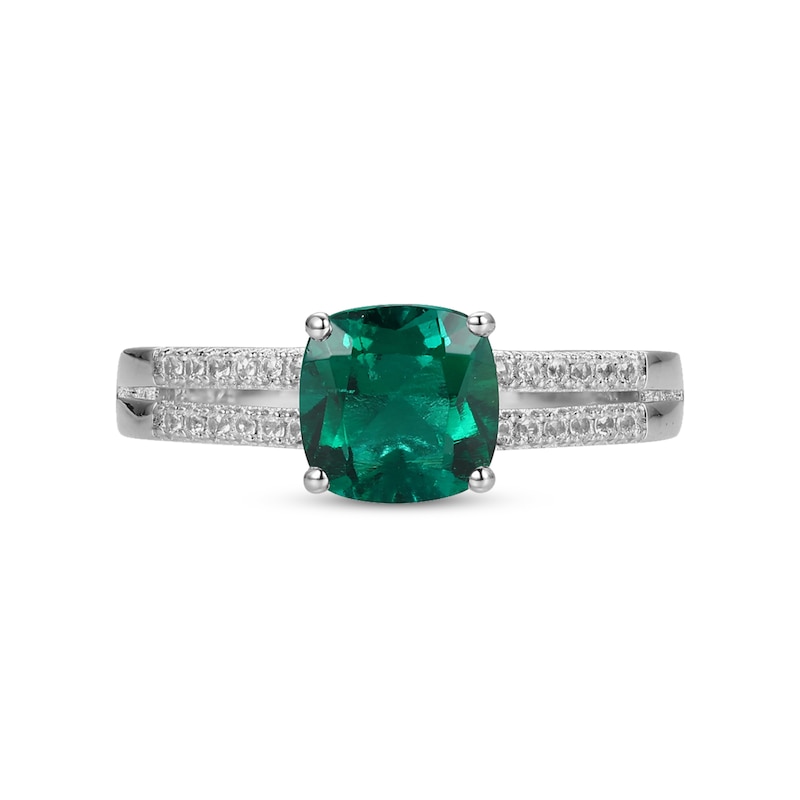 Main Image 4 of Cushion-Cut Lab-Created Emerald and White Lab-Created Sapphire Pendant, Stud Earrings and Ring Set in Sterling Silver