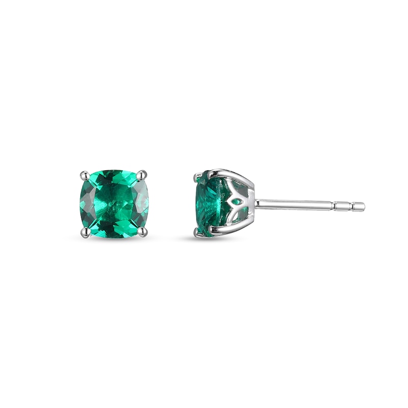 Main Image 5 of Cushion-Cut Lab-Created Emerald and White Lab-Created Sapphire Pendant, Stud Earrings and Ring Set in Sterling Silver