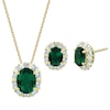 Thumbnail Image 1 of Oval Lab-Created Emerald and White Lab-Created Sapphire Pendant and Stud Earrings Set in Sterling Silver with Gold Plate
