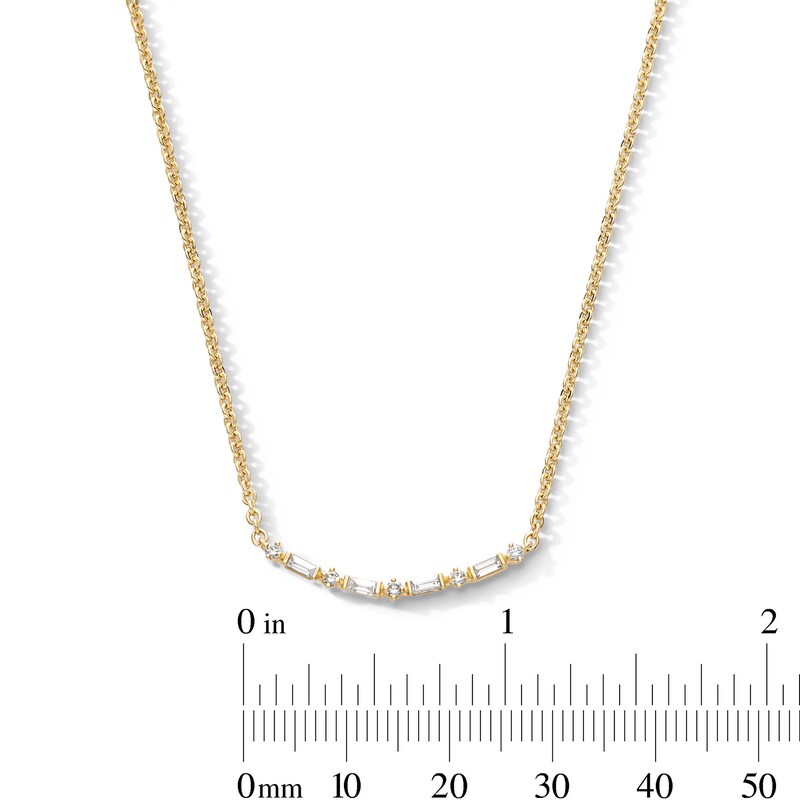Main Image 2 of 1/4 CT. T.W. Baguette and Round Certified Lab-Grown Diamond Necklace in Sterling Silver with 10K Gold Plate (F/VS2)
