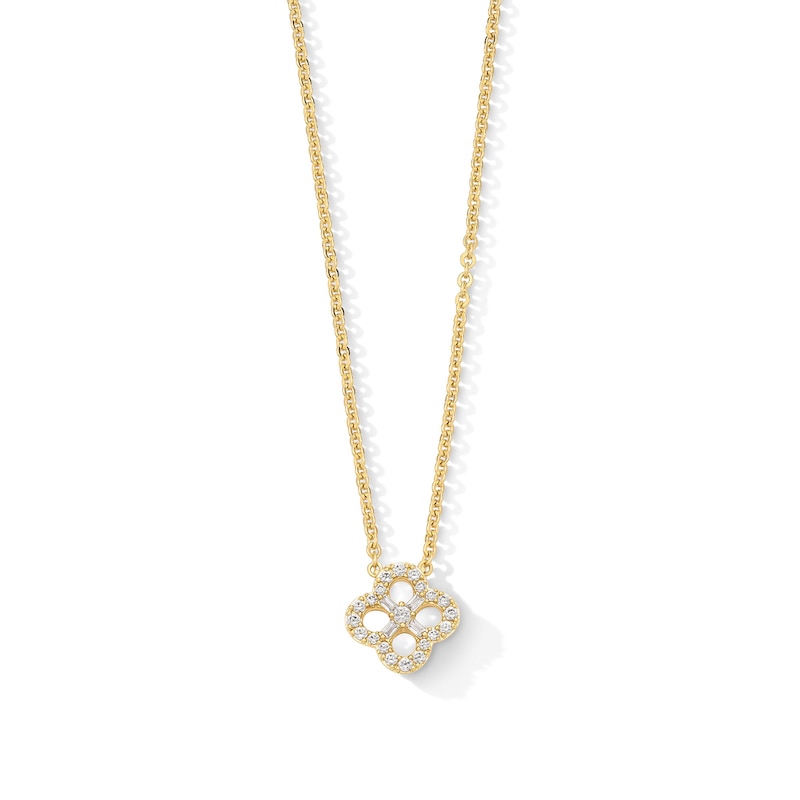 Main Image 1 of 1/4 CT. T.W. Baguette and Round Certified Lab-Grown Diamond Clover Necklace in Sterling Silver with 10K Gold Plate