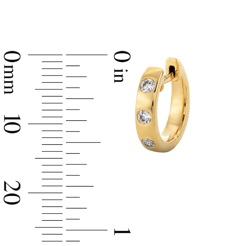 Main Image 2 of 1/5 CT. T.W. Certified Lab-Grown Diamond Three Stone Huggie Hoop Earrings in Sterling Silver with 10K Gold Plate