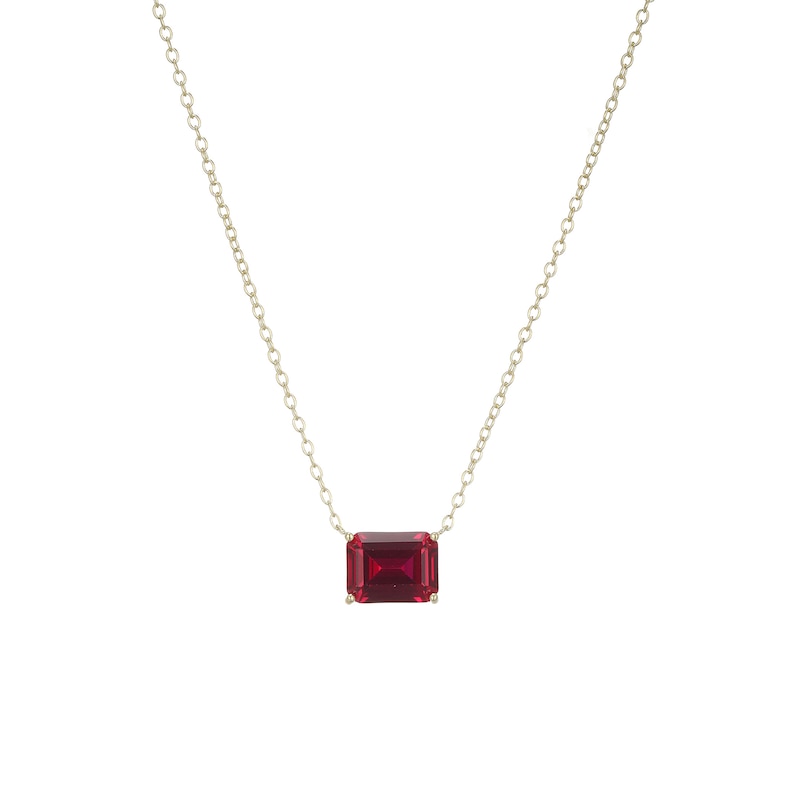 Main Image 1 of Emerald-Cut Lab-Created Ruby Solitaire Sideways Necklace in 10K Gold