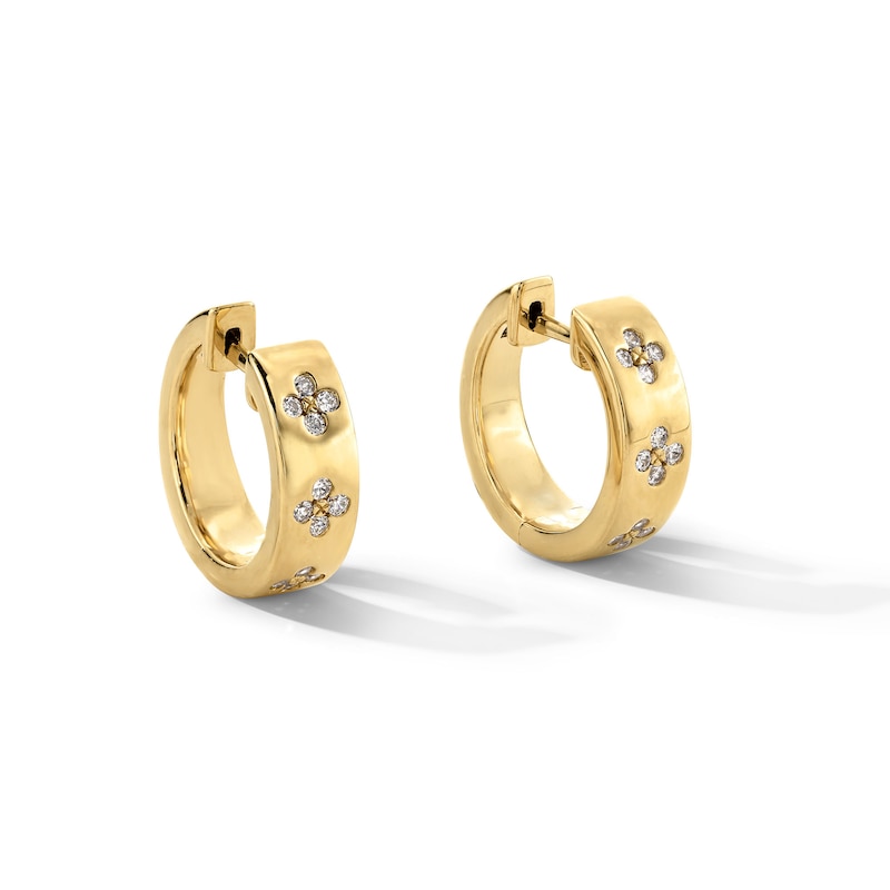Main Image 1 of 1/4 CT. T.W. Certified Lab-Grown Diamond Flower Huggie Hoop Earrings in Sterling Silver with 10K Gold Plate (F/VS2)