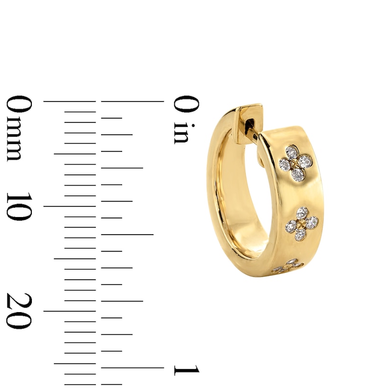Main Image 2 of 1/4 CT. T.W. Certified Lab-Grown Diamond Flower Huggie Hoop Earrings in Sterling Silver with 10K Gold Plate (F/VS2)