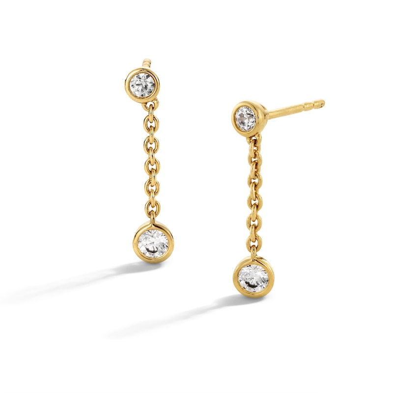 Main Image 1 of 1/4 CT. T.W. Certified Lab-Grown Diamond Bezel-Set Chain Drop Earrings in Sterling Silver with 10K Gold Plate (F/VS2)