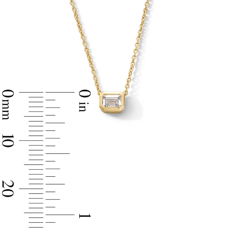 Main Image 2 of 1/4 CT. Emerald-Cut Certified Lab-Grown Diamond Solitaire Necklace in Sterling Silver with 10K Gold Plate (F/VS2)