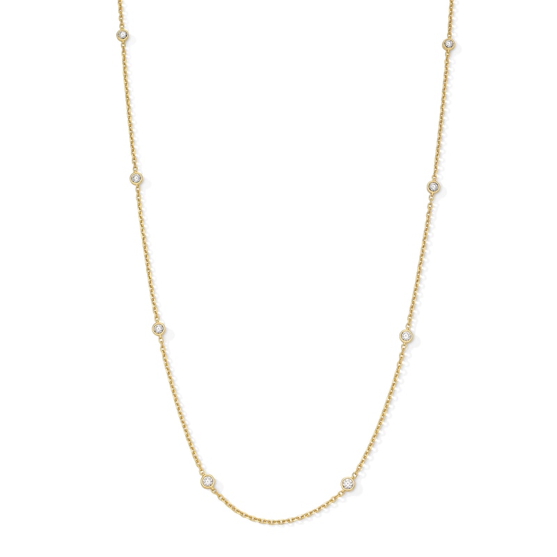 Main Image 1 of 1/2 CT. T.W. Certified Lab-Grown Diamond Bezel-Set Station Necklace in Sterling Silver with 10K Gold Plate - 19”