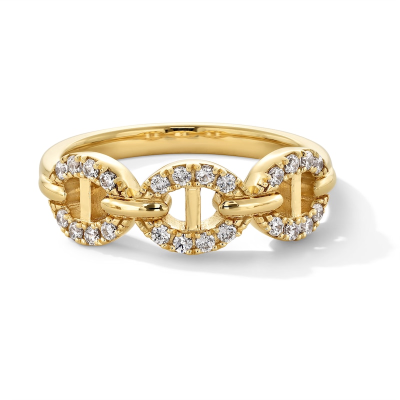 Main Image 1 of 1/4 CT. T.W. Certified Lab-Grown Chain Link Ring in Sterling Silver with 10K Gold Plate (F/VS2) - Size 7