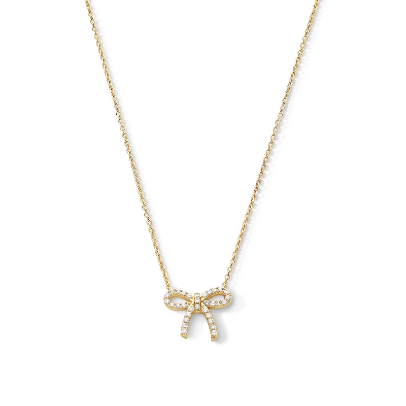 Main Image 1 of 1/5 CT. T.W. Certified Lab-Grown Diamond Bow Necklace in Sterling Silver with 10K Gold Plate (F/VS2)