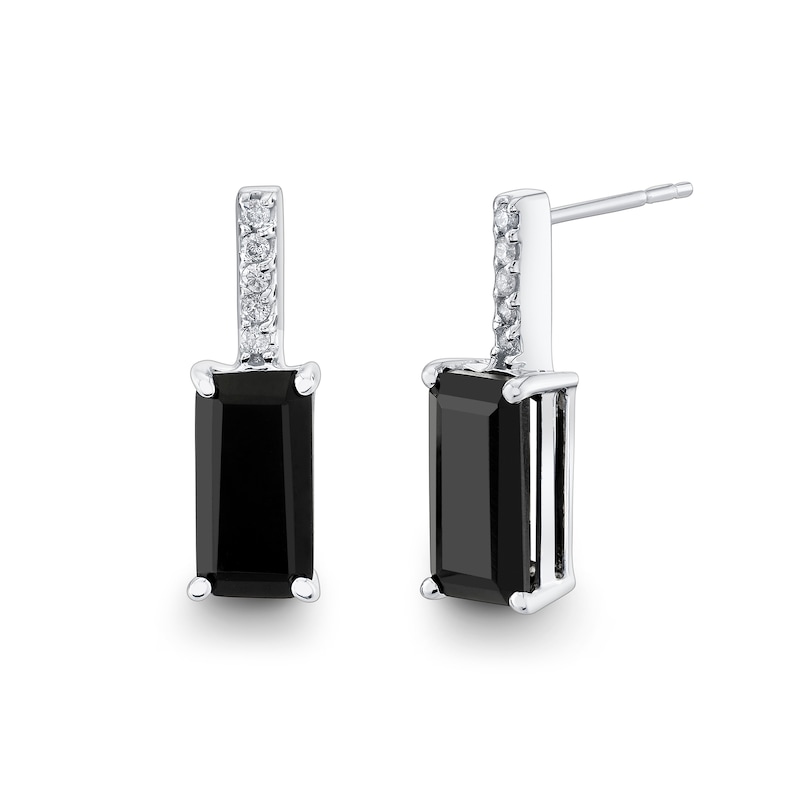 Main Image 1 of Emerald-Cut Onyx and 1/15 CT. T.W. Diamond Drop Earrings in Sterling Silver