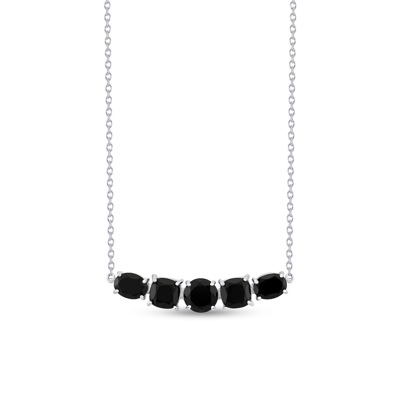 Main Image 1 of Multi-Shaped Onyx Five Stone Necklace in Sterling Silver