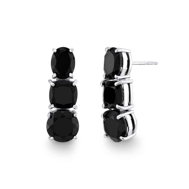 Main Image 1 of Multi-Shaped Onyx Three Stone Drop Earrings in Sterling Silver