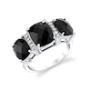 Thumbnail Image 1 of Cushion-Cut Onyx and 1/10 CT. T.W. Diamond Three Stone Ring in Sterling Silver