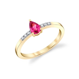 Pear-Shaped Pink Tourmaline and 1/20 CT. T.W. Diamond Ring in 10K Gold