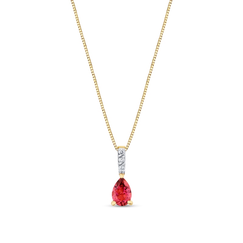 Main Image 1 of Pear-Shaped Pink Tourmaline and Diamond Accent Drop Pendant in 10K Gold