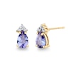 Thumbnail Image 1 of Pear-Shaped Tanzanite and 1/20 CT. T.W. Diamond Tri-Top Stud Earrings in 10K Gold