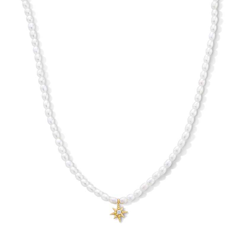 Main Image 1 of Freshwater Cultured Pearl with Lab-Grown Diamond Accent Star Necklace in Sterling Silver with 18K Gold Plate