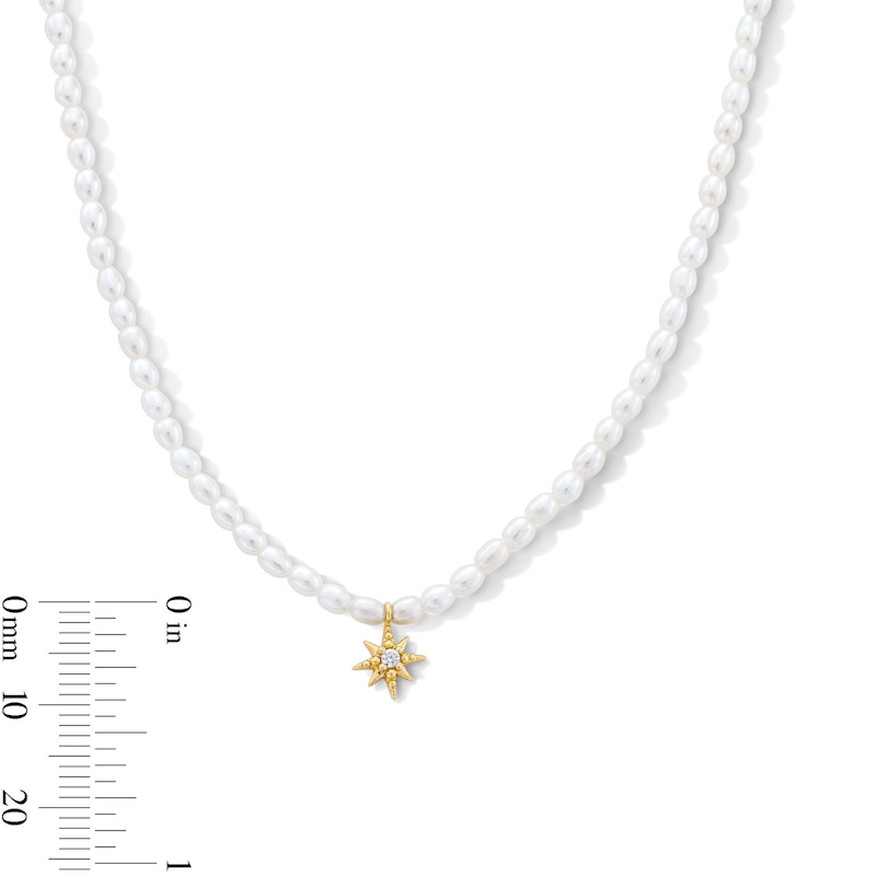 Main Image 5 of Freshwater Cultured Pearl with Lab-Grown Diamond Accent Star Necklace in Sterling Silver with 18K Gold Plate